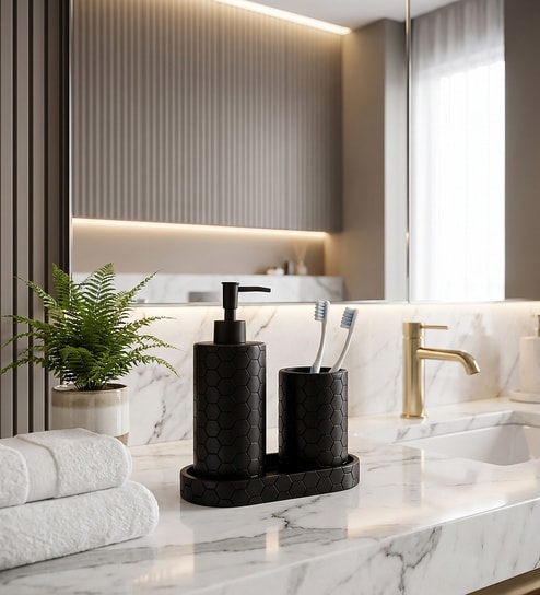 Black Velora 3-Piece Designer Bathroom Organizer Set