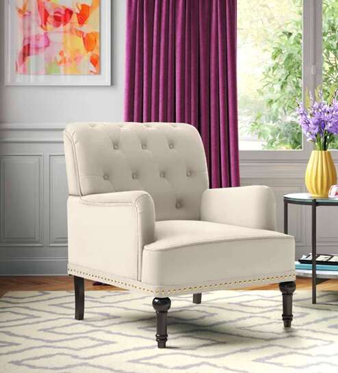 Velora Tufted Back Fabric 1 Seater Sofa In Off White Colour