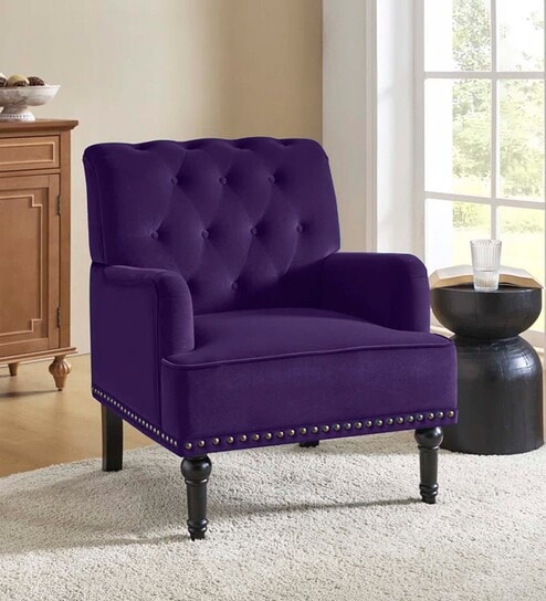 Velora Tufted Back Fabric 1 Seater Sofa In Purple Colour
