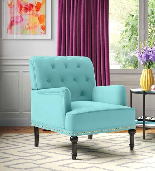 Velora Tufted Back Fabric 1 Seater Sofa In Sea Green Colour