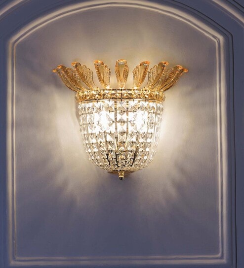 Veloria Honey Crystal Wall Light With Gold Finish Metal Body Modern Decorative Crystal Wall Lamp For Bedroom, Living Room & Hallway (E14 Compatible)