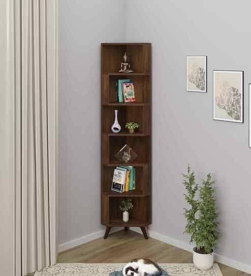 Veluno  Corner Bookshelf in Brown Color