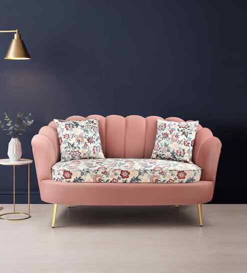 Velvet Bloom Flower Shape 2 Seater Sofa In Rosegold And Print Color