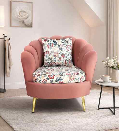 Velvet Bloom Lotus Chair In Rosegold And Print Color