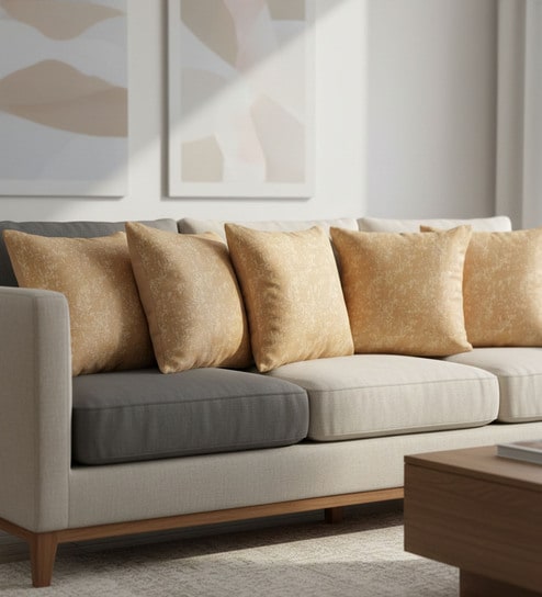 Brown Jacquard Glitter Printed 16X16 Inches 5Pcs Cushion Covers