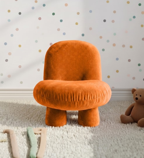 Velvet Kids Chair In Orange Colour