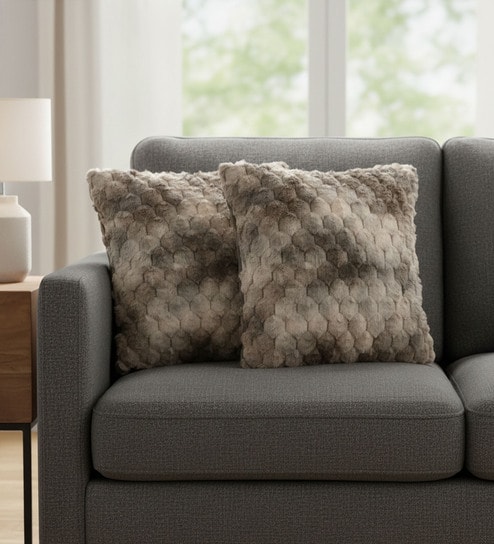 Grey Velvet Rabit Hair Feel 16X16 Inches 2Pcs Cushion Covers