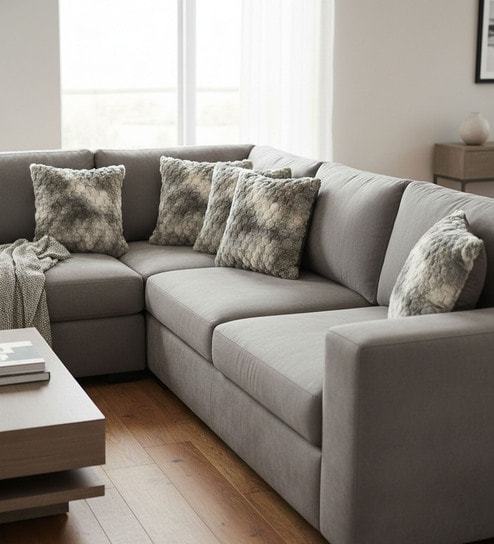 Grey Velvet Rabit Hair Feel 16X16 Inches 5Pcs Cushion Covers