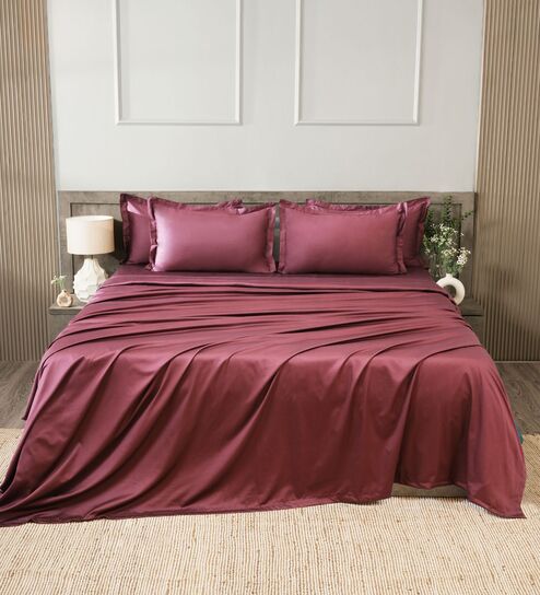 Velvet Wine 400TC 100% Cotton Solid Flat Super King Bedsheet With 2 Pillow Covers