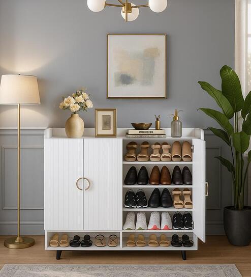 Velvic 4 Door Shoe Cabinet In Frosty White Color