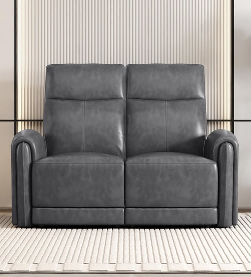 Venezia Leather Motorised 2 Seater Recliners In Grey Color