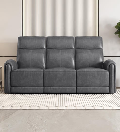 Venezia Leather Motorised 3 Seater Recliners In Grey Color