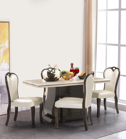 Venice Marble top 4 Seater Dining Set in Cream & Black Finish