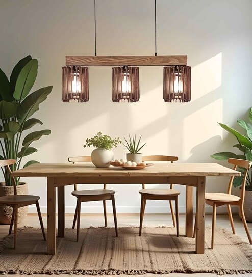 symplify Ventus 3 Lights Brown Solid Wood Linear Chandelier Cluster Hanging Light-picture-31