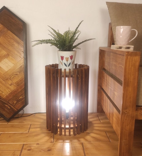 Ventus SideKick Brown Wooden Shelf Floor Lamp with brown base