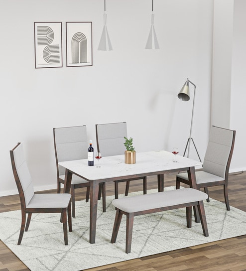 Venus 6 Seater Dining Set with Bench in Milan Walnut Finish