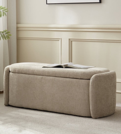 Verona Fabric Luxe Upholstered Storage  Ottoman in Beige Colour