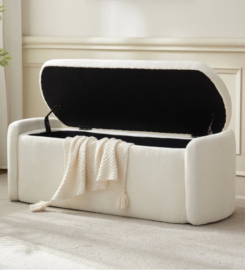 Verona Fabric Luxe Upholstered Storage  Ottoman in Ivory Colour