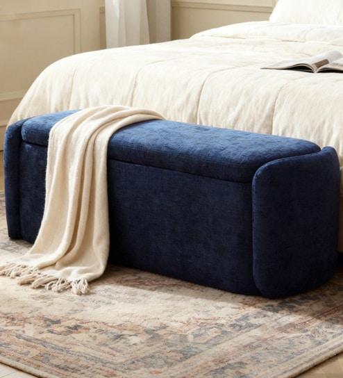 Verona Fabric Luxe Upholstered Storage Ottoman in Blue Colour