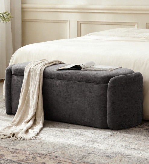 Verona Fabric Luxe Upholstered Storage Ottoman in Dark Grey Colour