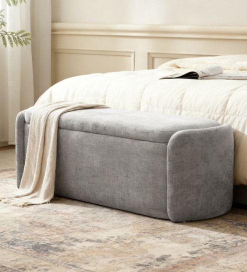 Verona Fabric Luxe Upholstered Storage Ottoman in Light Grey Colour