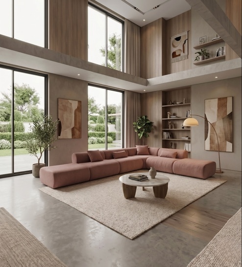 Verona Luxe Sectional Sofa In Blush Pink Color