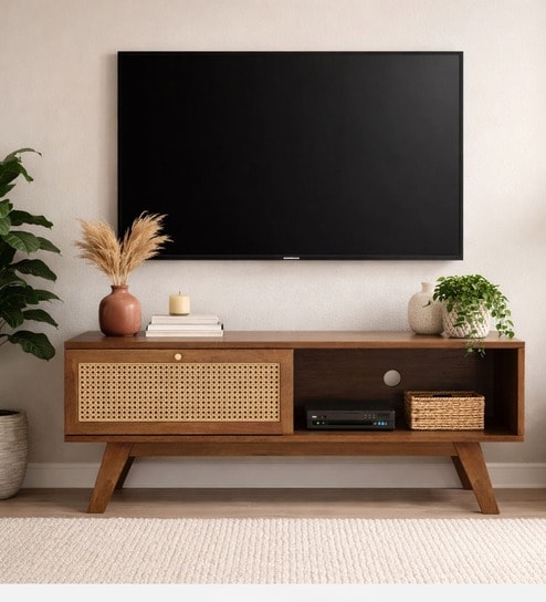 Verona Sheesham Wood Open Shelf TV Console In Provincial Teak Finish