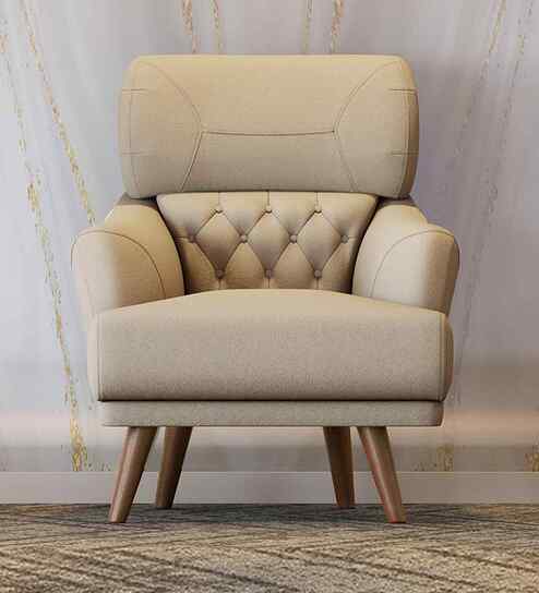 Veronica Suede Fabric 1 Seater Sofa In Beige Color