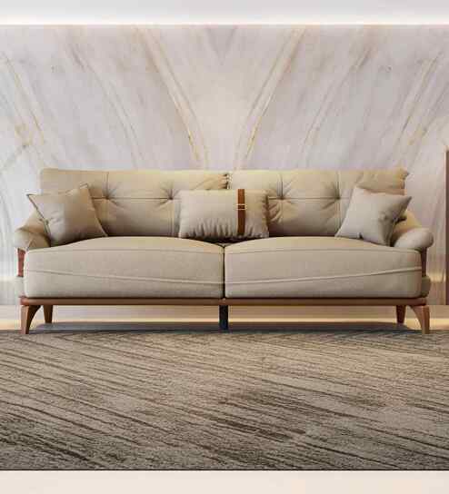 Veronica Suede Fabric 3 Seater Sofa In Beige Color