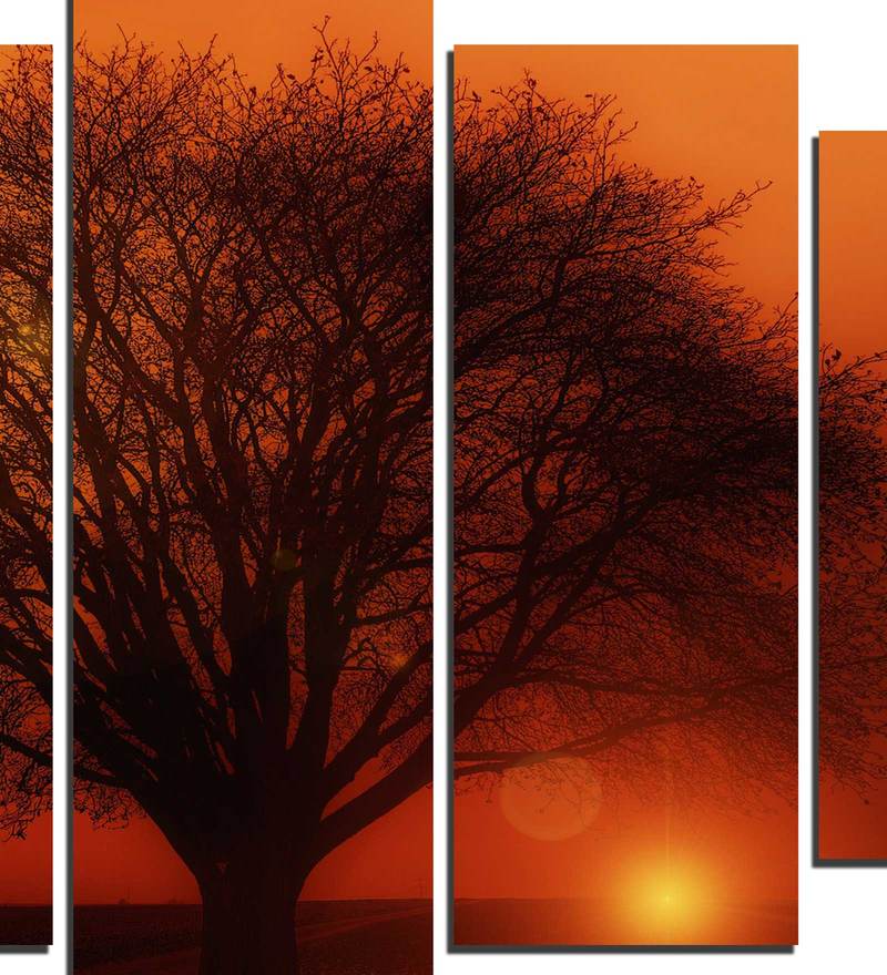 Buy Velvet Laminated Sunset Tree Reflection Set of 5 Wall Art Panels by