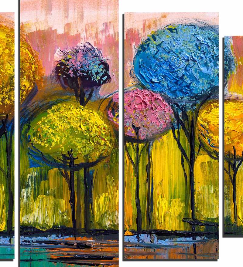 Buy Velvet Laminated Tree Set of 5 Wall Art Panels by Wens Online