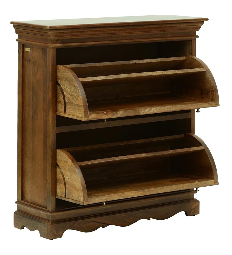 Buy Versaille Solid Wood TiltOut Shoe Rack In Tubbaq Teak Finish By Amberville Online Tilt