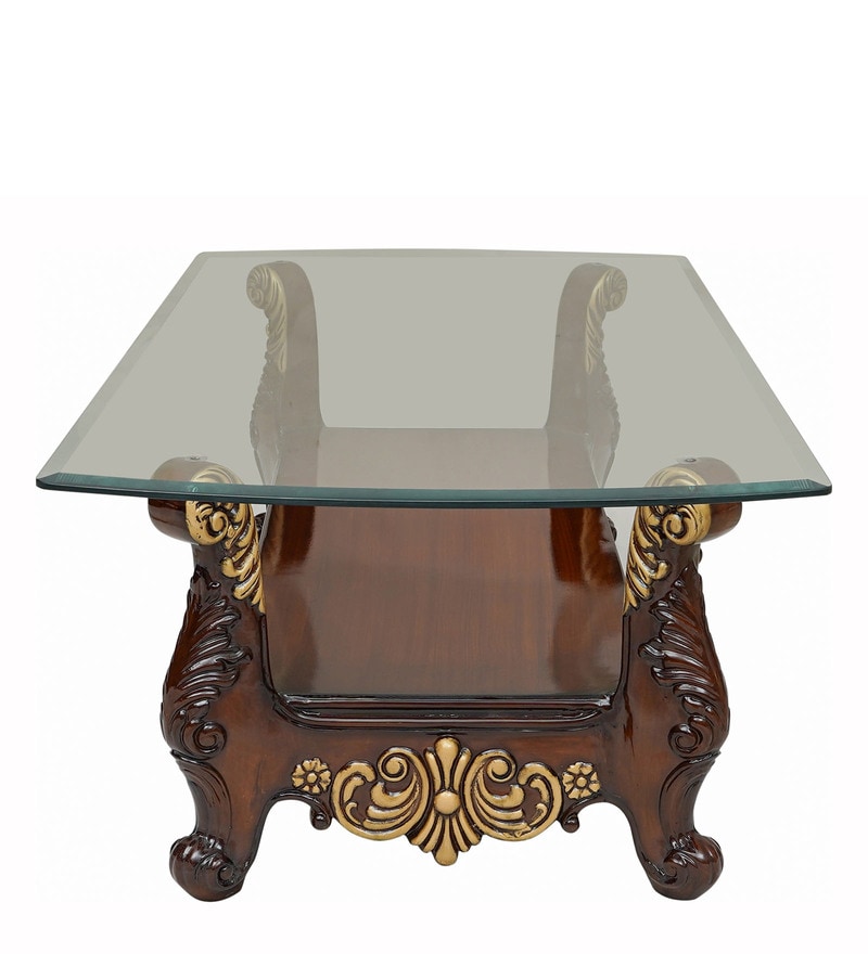Buy Vertigo Coffee Table with Carving in Walnut Finish by Hansa Palace