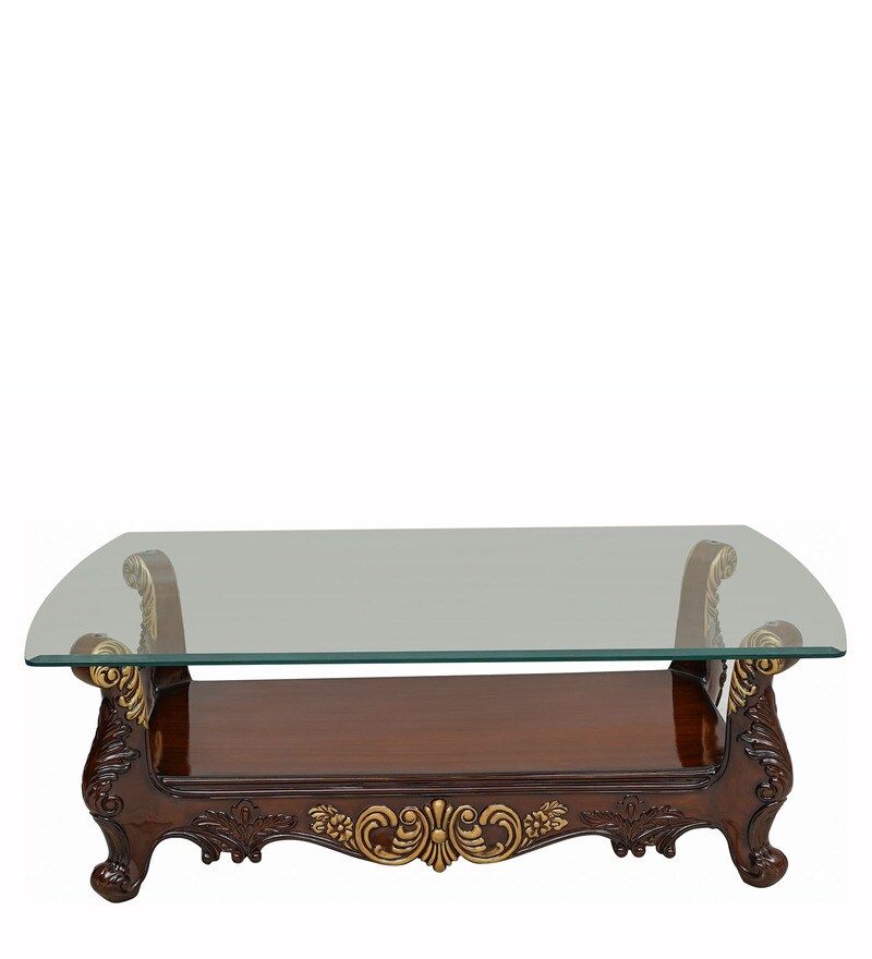 Buy Vertigo Coffee Table with Carving in Walnut Finish by Hansa Palace