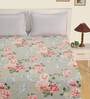 Grey Floral 160 TC Cotton Single Bed Sized Bed Sheets With 1 Pillow Cover