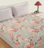 Grey Floral 160 TC Cotton Single Bed Sized Bed Sheets With 1 Pillow Cover