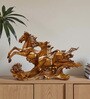 Golden 2 Running Horse Wooden Showpiece