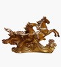 Golden 2 Running Horse Wooden Showpiece
