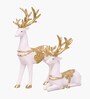 White Deer Marble Leaf Showpiece Set Of 2