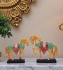 Golden Jewellery Horse Showpiece Set Of 2