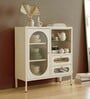 Vedik Metal Crockery Unit with Fluted Glass Door Open Display Shelf and Dual Drawer Storage