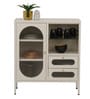 Vedik Metal Crockery Unit with Fluted Glass Door Open Display Shelf and Dual Drawer Storage