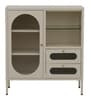 Vedik Metal Crockery Unit with Fluted Glass Door Open Display Shelf and Dual Drawer Storage