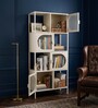 Vedik Multi-Purpose Metal Bookshelf with Patterned Doors Open & Closed Storage and Powder-Coated Metal Frame