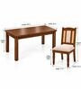 Vedika 6 Seater Dining Set In Provincial Teak Finish With Beige Colour Chair Vedika 6 Seater Dining Set In Provincial Teak Finish With Beige Colour Chair