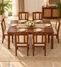 Vedika 6 Seater Dining Set In Provincial Teak Finish With Beige Colour Chair Vedika 6 Seater Dining Set In Provincial Teak Finish With Beige Colour Chair