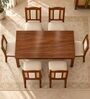 Vedika 6 Seater Dining Set In Provincial Teak Finish With Beige Colour Chair Vedika 6 Seater Dining Set In Provincial Teak Finish With Beige Colour Chair