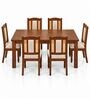 Vedika 6 Seater Dining Set In Provincial Teak Finish With Beige Colour Chair Vedika 6 Seater Dining Set In Provincial Teak Finish With Beige Colour Chair