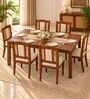 Vedika 6 Seater Dining Set In Provincial Teak Finish With Beige Colour Chair Vedika 6 Seater Dining Set In Provincial Teak Finish With Beige Colour Chair