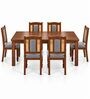 Vedika 6 Seater Dining Set In Provincial Teak Finish With Grey Colour Chair Vedika 6 Seater Dining Set In Provincial Teak Finish With Grey Colour Chair